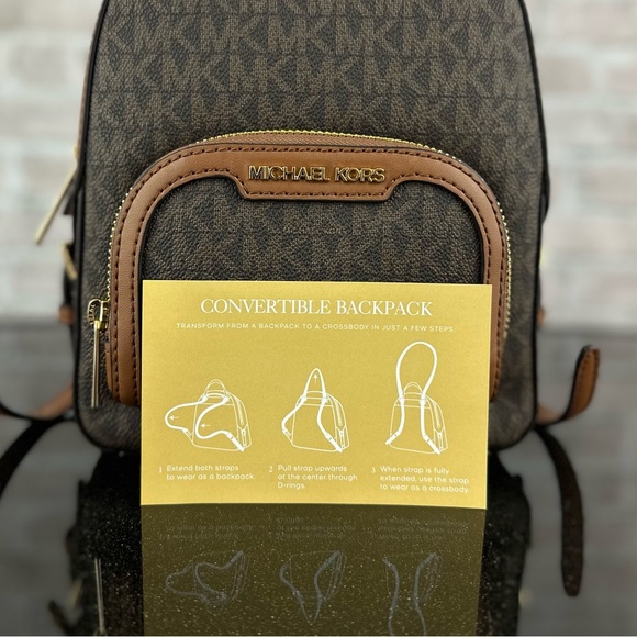 MICHAEL KORS JAYCEE XS BACKPACK MK SIGNATURE CONVERTIBLE SHOULDER BAG $398 Brown - Picture 6 of 8